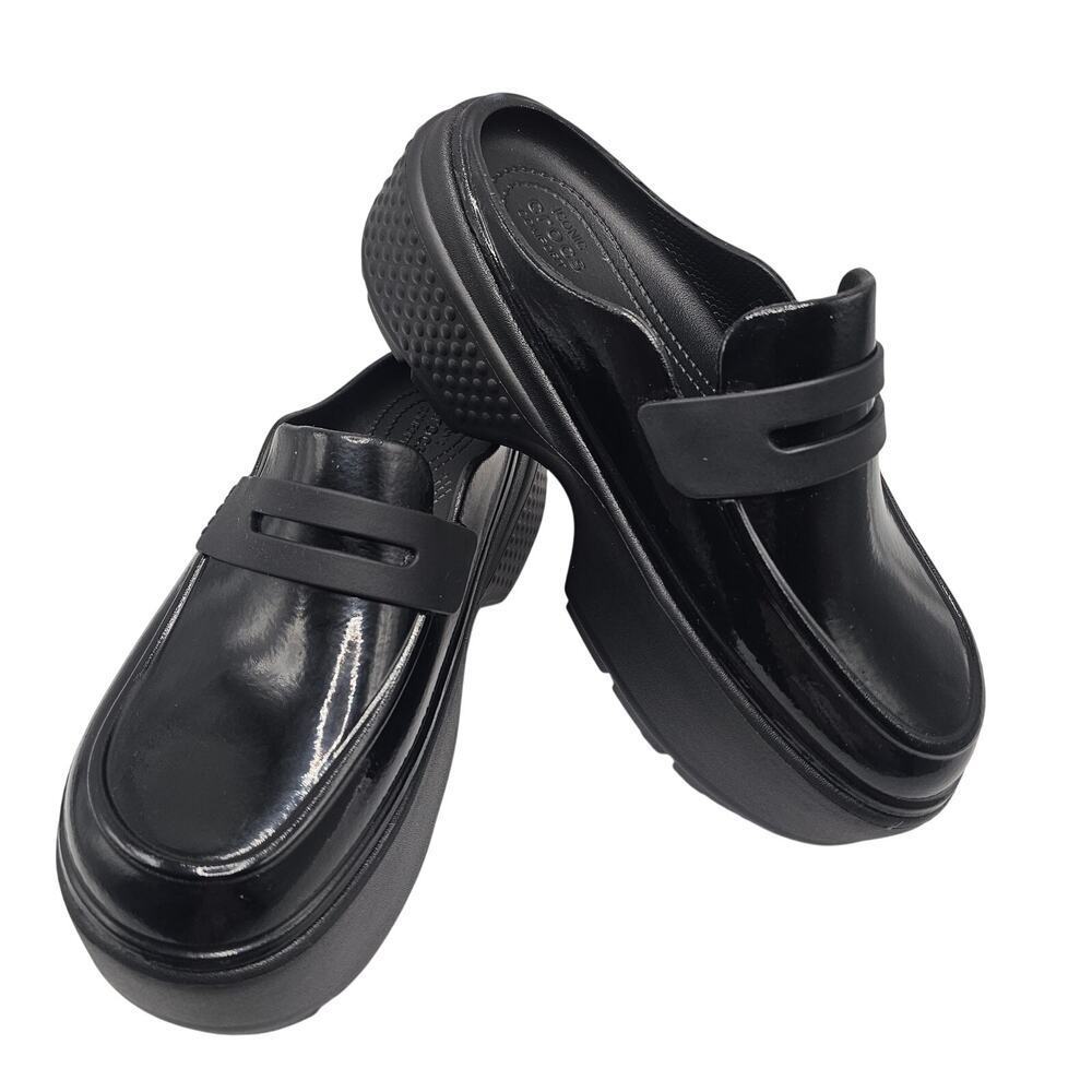 Crocs Stomp High Shine Black Loafers Slip On Iconic Comfort Unisex M7 / W9